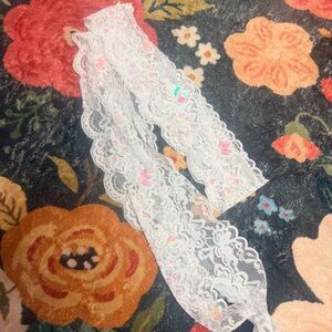 Y2K White Floral Lace Sequin Leaf Headband Hair Scarf